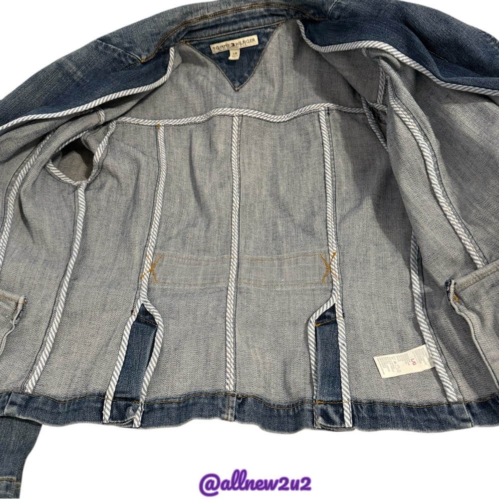 New Vintage Tommy Hilfiger Embellished Tailored Medium Wash Denim Jacket - Picture 6 of 16